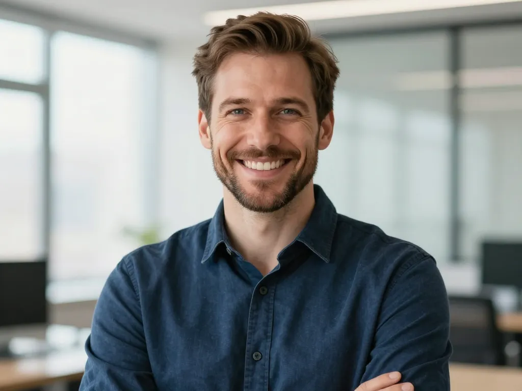 Portrait professionnel et chaleureux de Thomas B. pour l'espace d'aide et d'assistance aux voyageurs.