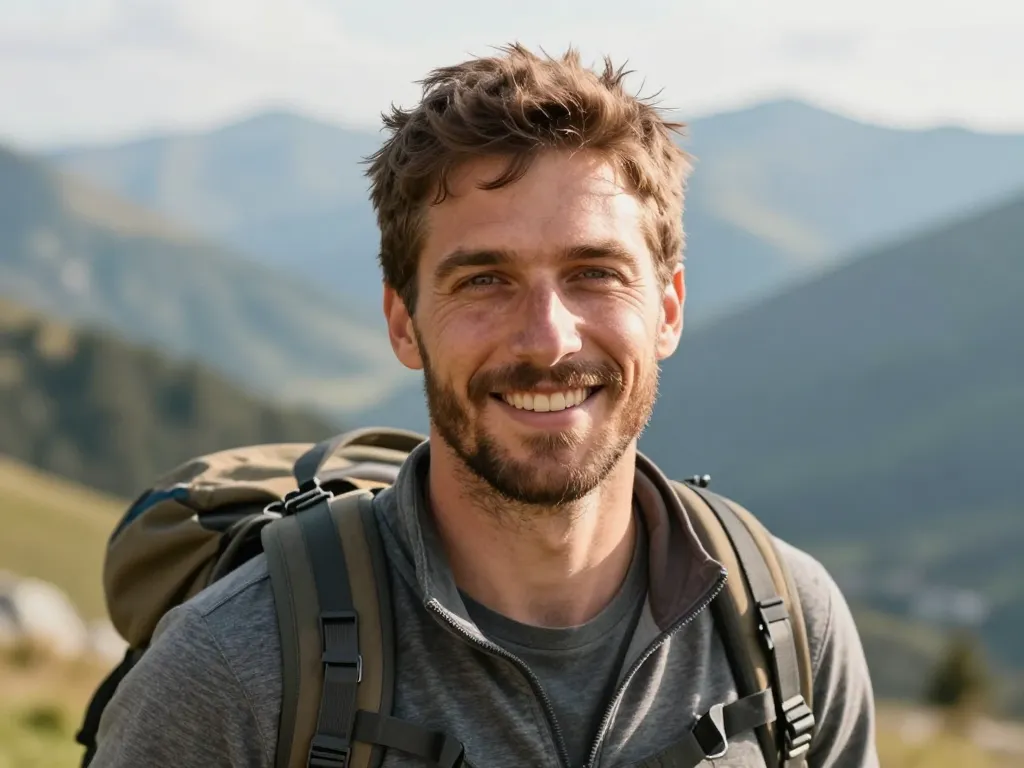 Portrait d'un homme souriant nommé Marc V. devant un paysage de montagne, servant d'avatar pour la section aide et infos.